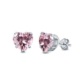 Heart Stud Earrings Simulated Pink CZ 925 Sterling Silver (4mm-8mm)