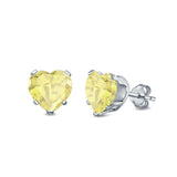 Heart Stud Earrings Simulated Yellow CZ 925 Sterling Silver (4mm-8mm)
