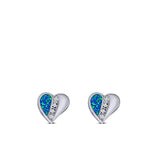 Heart Stud Earring Lab Created Blue Opal Solid 925 Sterling Silver (9mm)