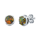 Claw Prong Solitaire Stud Earrings Round Lab Created Black Opal 925 Sterling Silver (7mm)