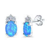 Oval Stud Earrings Lab Created Blue Opal 925 Sterling Silver(12mm)