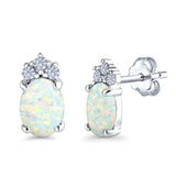 Oval Stud Earrings Lab Created White Opal 925 Sterling Silver(12mm)