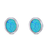 Oval Stud Earring Lab Created Blue Opal Solid 925 Sterling Silver (7mm)