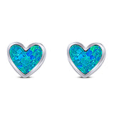 Heart Stud Earring Lab Created Blue Opal Solid 925 Sterling Silver (8mm)