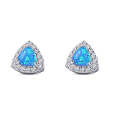 Halo Art Deco Trillion Triangle Stud Earring Lab Created Blue Opal 925 Sterling Silver (9mm)