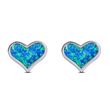 Heart Stud Earring Lab Created Blue Opal Solid 925 Sterling Silver (9mm)