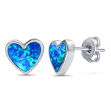 Stud Heart Earrings Lab Created Blue Opal 925 Sterling Silver(8mm)