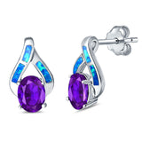 Stud Earrings Lab Created Blue Opal Simulated Amethyst CZ 925 Sterling Silver (16mm)