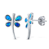 Firefly Stud Earring Lab Created Blue Opal 925 Sterling Silver (18mm)