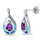 Stud Earrings Lab Created Blue Opal Simulated Amethyst CZ 925 Sterling Silver (20mm)