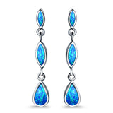 Drop Dangle Stud Earring Lab Created Blue Opal 925 Sterling Silver (36mm)