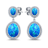 Stud Earring Lab Created Blue Opal Halo 925 Sterling Silver (36mm)