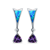 Stud Earrings Lab Created Blue Opal Triangle Simulated Amethyst CZ 925 Sterling Silver (25mm)