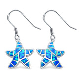 Drop Dangle Starfish Earrings Lab Created Blue Opal 925 Sterling Silver(18mm)