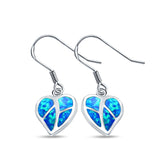 Drop Dangle Heart Earrings Lab Created Blue Opal 925 Sterling Silver(14mm)