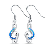 Drop Dangle Music Note Earrings Lab Created Blue Opal 925 Sterling Silver (16mm)