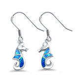 Drop Dangle Seahorse Earrings Lab Created Blue Opal 925 Sterling Silver(21mm)
