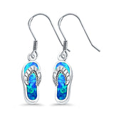 Drop Dangle Flip Flops Earrings Lab Created Blue Opal 925 Sterling Silver (19mm)