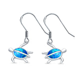 Drop Dangle Turtle Earrings Lab Created Blue Opal 925 Sterling Silver (11mm)