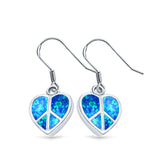 Drop Dangle Peace Heart Earrings Lab Created Blue Opal 925 Sterling Silver (15mm)
