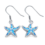 Drop Dangle Starfish Earrings Lab Created Blue Opal 925 Sterling Silver (17mm)