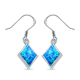 Square Drop Dangle Earrings Lab Created Blue Opal 925 Sterling Silver(11mm)