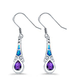 Pear Amethyst Drop Dangle Earrings Lab Created Blue Opal Simulated CZ 925 Sterling Silver (17mm)