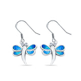 Drop Dangle Dragonfly Earrings Lab Created Blue Opal 925 Sterling Silver(14mm)