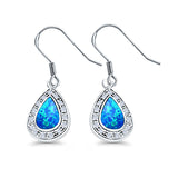 Drop Dangle Pear Earrings Lab Created Blue Opal Simulated CZ 925 Sterling Silver(17mm)