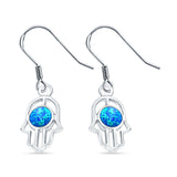 Drop Dangle Hand of God Earrings Lab Created Blue Opal 925 Sterling Silver(18mm)