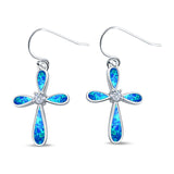 Drop Dangle Earrings Lab Created Blue Opal Simulated CZ 925 Sterling Silver(24mm)