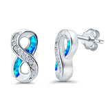 Infinity Stud Earrings Lab Created Blue Opal 925 Sterling Silver (15mm)