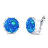 Stud Earrings Lab Created Blue Opal 925 Sterling Silver (14mm)