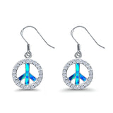 Drop Dangle Round Earrings Lab Created Blue Opal 925 Sterling Silver(19mm)