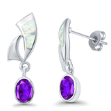 Stud Earrings Lab Created White Opal Oval Simulated Amethyst 925 Sterling Silver (24mm)