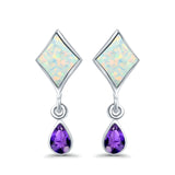 Square Stud Earrings Pear Lab Created White Opal & Amethyst CZ 925 Sterling Silver (24mm)