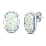 Stud Earrings Lab Created White Opal 925 Sterling Silver (18mm)