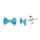 Bow Stud Earrings Lab Created Blue Opal 925 Sterling Silver (5mm)