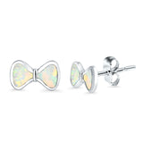 Bow Stud Earrings Lab Created White Opal 925 Sterling Silver (5mm)