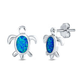 Turtle Stud Earrings Lab Created Blue Opal 925 Sterling Silver (13mm)