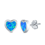 Heart Stud Earrings Lab Created Blue Opal 925 Sterling Silver(9mm)