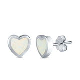 Heart Stud Earrings Lab Created White Opal 925 Sterling Silver(9mm)