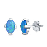 Solitaire Oval Stud Earrings Lab Created Blue Opal 925 Sterling Silver (9mm)