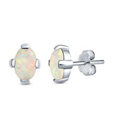 Solitaire Oval Stud Earrings Lab Created White Opal 925 Sterling Silver (9mm)