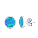 Bezel Round Stud Earrings Lab Created Blue Opal 925 Sterling Silver (10mm)