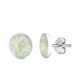 Bezel Round Stud Earrings Lab Created White Opal 925 Sterling Silver (10mm)