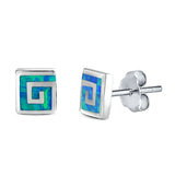 Square Spiral Swirl Stud Earrings Lab Created Blue Opal 925 Sterling Silver (7mm)