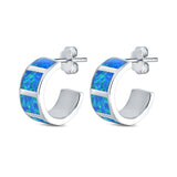 Lab Created Blue Opal Stud Earrings 925 Sterling Silver (15mm)