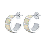 Lab Created White Opal Stud Earrings 925 Sterling Silver (15mm)