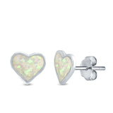 Heart Stud Earrings Lab Created White Opal 925 Sterling Silver (8mm)